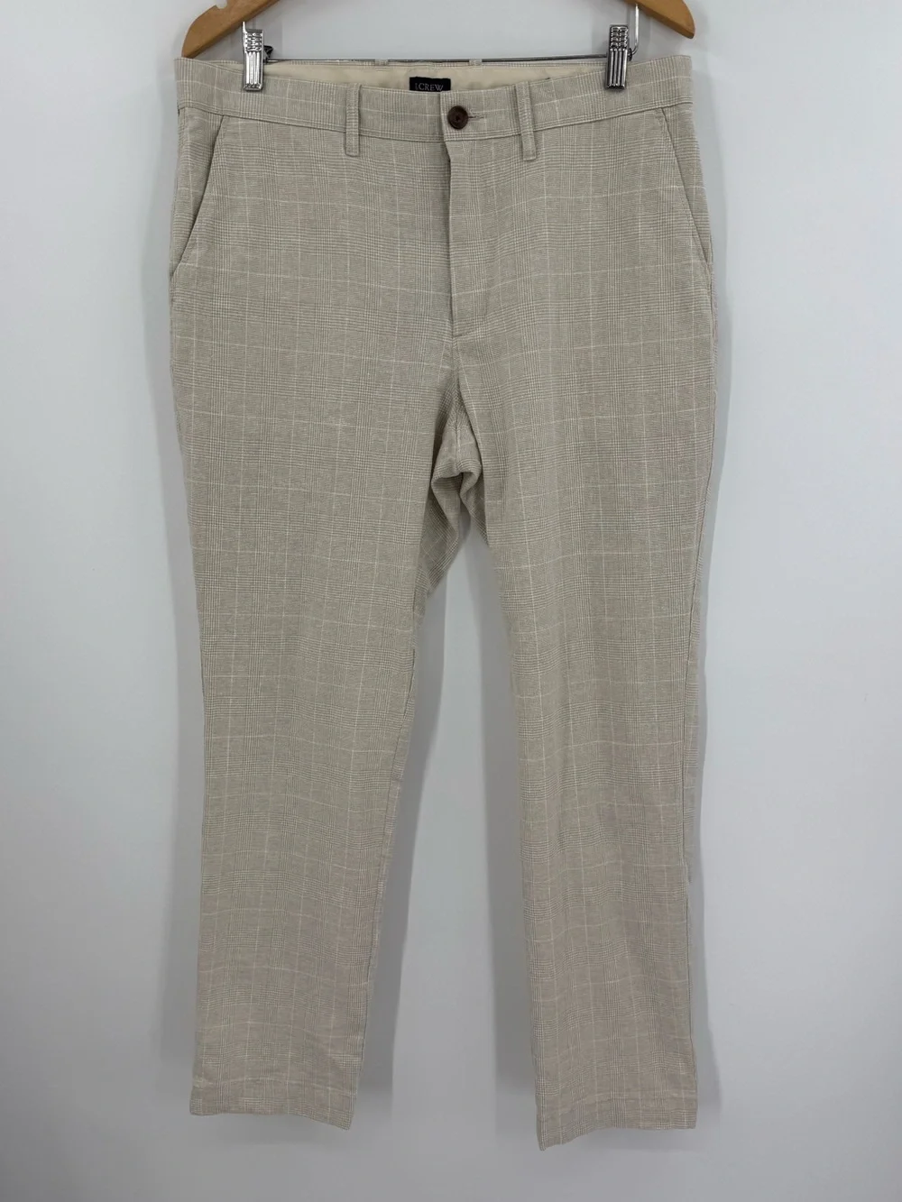 J.Crew Straight Fit Linen Cotton Pant | Natural White Glen Plaid | 34x30